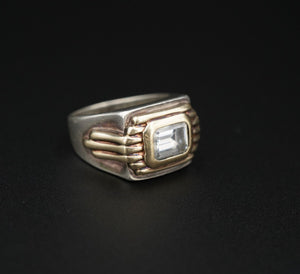 1987 Franklin Mint Art Deco Sterling 14k Gold Cubic Zirconia Ring Sz 5.25 RS3381