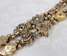 Vintage Yellow Gold Multi-Gemstone Slide Bracelet Antique 8" 14k 10k GF BG917