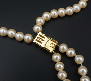 Classic 18k Yellow Gold Pearl Dual Strand Necklace Diamond Clasp 23" 6mm NG1298