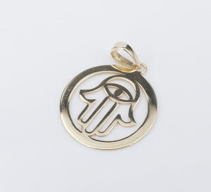 Vintage 14k Yellow Gold Hamsa Eye Charm Pendant 0.75" PG1883