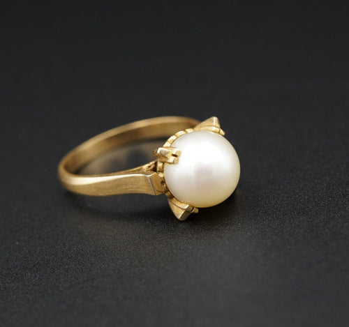 Vintage 18k Yellow Gold Pearl Solitaire Ring Size 5.75 8mm Stacker RG3945