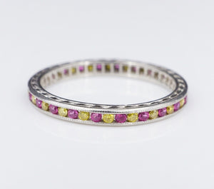 Platinum 1/2 ctw Yellow Diamond Pink Sapphire Eternity Band Stacker Ring RG2631