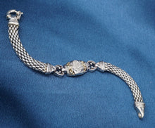 Diamond Sterling Silver 14K Gold Mesh Link Bracelet 7" Designer Italian BS2886