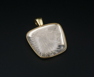 Designer 18K Yellow Gold Crystal Lion Head Pendant 1.75" Vintage PG1891