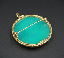 Vintage 18k Gold Cameo Pendant Brooch Carved Chalcedony Art Nouveau 1.3" OG452