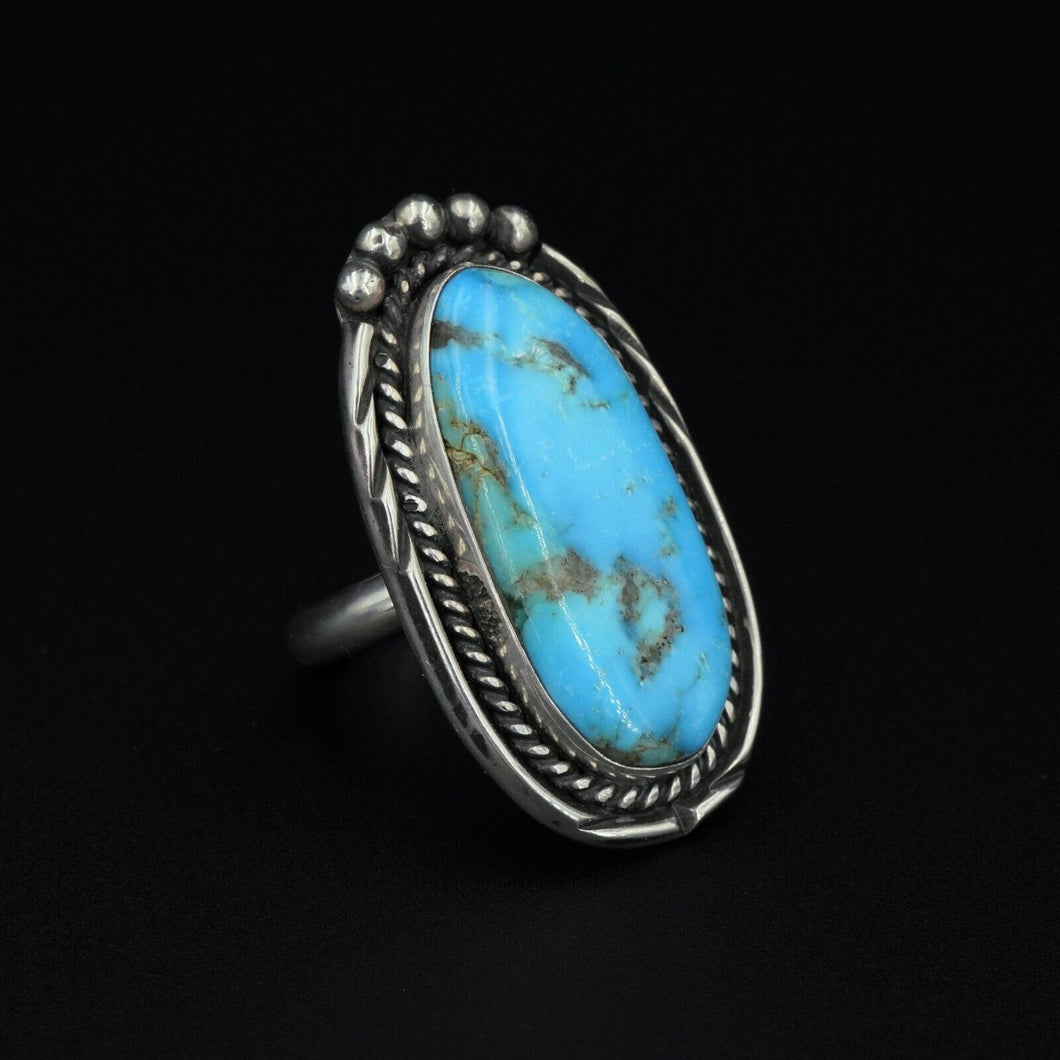 Artisan Navajo Sterling Silver Long Slab Turquoise Ring Size 8.25 RS3196