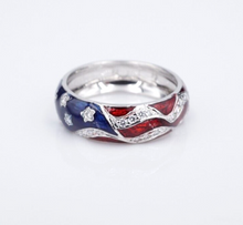 18k Hidalgo Enamel Diamond Band Ring American Flag Red White Blue Sz 6.5 RG4217