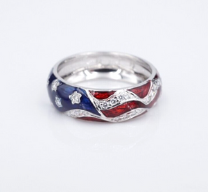 18k Hidalgo Enamel Diamond Band Ring American Flag Red White Blue Sz 6.5 RG4217