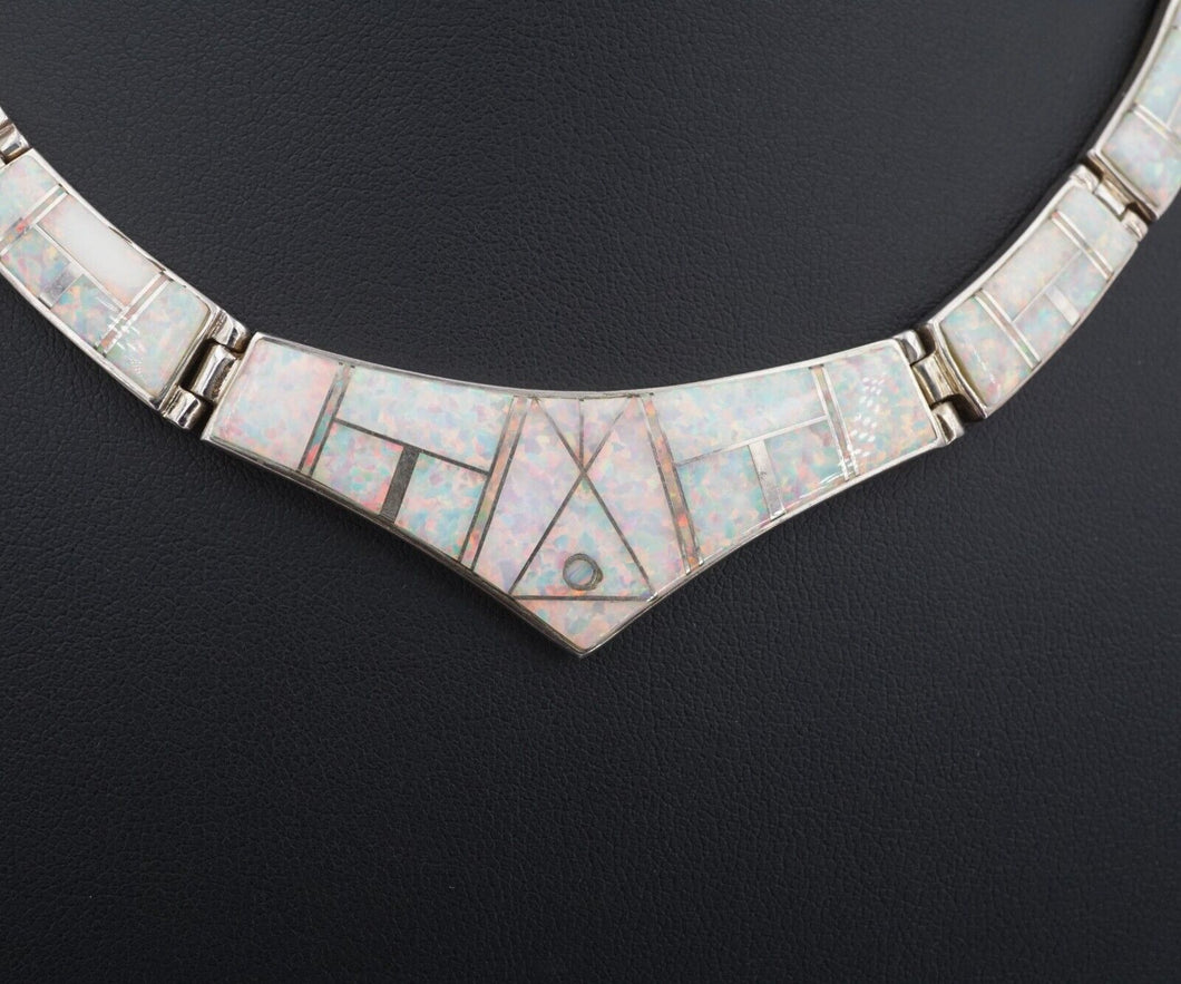 Navajo Sterling Silver Opal Inlay Necklace 16.5