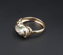 18k Gold Koi Fish Emerald Eye Diamond Bypass Ring Band Size 6 Dragon Naga RG3439