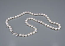 Mikimoto Pearl Logo Necklace 18k White Gold Strand 18" 6.5-7mm Authentic NG1604