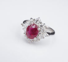 NWOT 14k White Gold 2.2 ctw Oval Ruby Diamond Halo Ring Size 5.5 RG3296