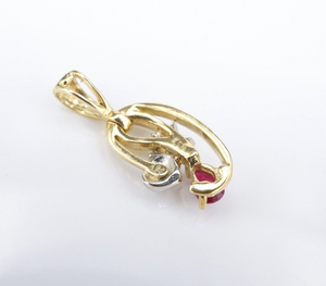 Vintage 18k Ruby White Diamond Pendant Yellow Gold 1" Natural Star HeaPG1869