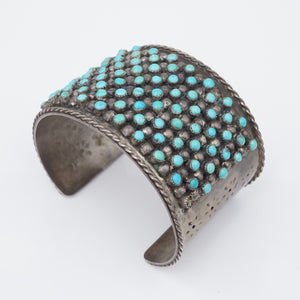 Zuni Petit Point Bracelet Turquoise Wide Cuff Sterling Silver Vintage BS2900