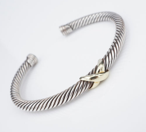 David Yurman Cable X Station Bracelet Sterling Silver 14k Gold 6.5