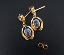 18k Rose Gold Natural Moonstone Cabochon Dangle Earrings Vintage Sweden EG2358