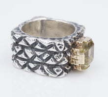 Dian Malouf Ring Sterling Silver 14k Citrine Cross Cigar Band Size 5.75 RS3476