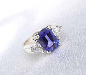 Tanzanite Diamond Cocktail Ring 3ct 14k White Gold Band Size 5 Armani RG4077