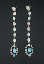 Antique Victorian 14k Gold Diamond Opal Earrings 10 ctw Dusters 4" EG1644