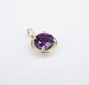 14k Amethyst Diamond Halo Pendant Yellow Gold 2.75ctw 3/4" New PG1578