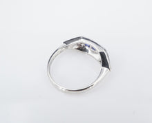 14k Gold Sapphire Diamond Black Enamel Cocktail Ring Size 7 Trendy RG4060