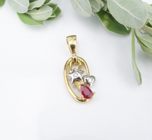 Vintage 18k Ruby White Diamond Pendant Yellow Gold 1" Natural Star HeaPG1869
