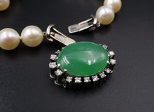 14k White Gold Green Jade Diamond Halo Pearl Convertible Necklace 32" 8mm CO327
