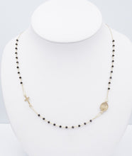 14k Gold Onyx Bead Prayer Necklace Rosary Cross Mary Guadalupe Medallion NG1575
