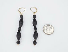 Antique 14k Gold Carved Black Jet Bead Drop Dangle Earrings 2.7" Mourning EG1619