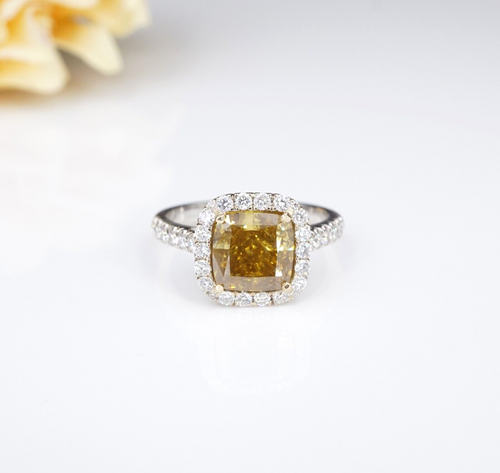 14k Gold 3ct Fancy Orange-Yellow Diamond Halo Engagement Ring Sz 7 Cert CO1045