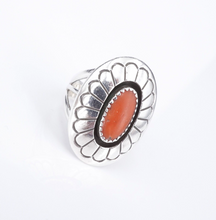 Navajo Red Coral Shadowbox Ring Sterling Silver Size 7.5 Dan Jackson Vtg RS3563