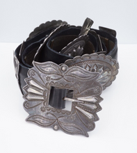 Vintage Navajo Concho Belt Sterling Silver Leather 42" Hand Stamped M1903