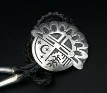 Large Hopicrafts Sterling Silver Sunface Moon Corn Overlay Bolo Tie 38.5" M1491