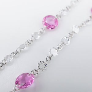 18k Dancing Diamond Station Necklace Pink Sapphire White Gold 36" NG1029