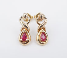 Vintage 14k Ruby Earrings Yellow Gold Dangle Drop Post Natural 2/3ct Knot EG2338