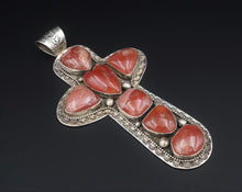 David Troutman Sterling Silver Rhodochrosite Cross Pendant 4.4" PS1966