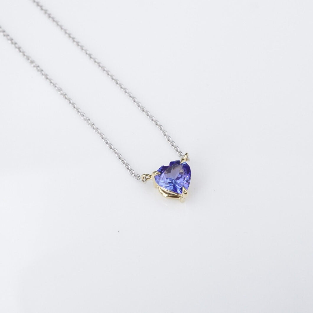 2 Tone 18k Gold 1.2 carat Heart Tanzanite Solitaire Necklace Pendant 18