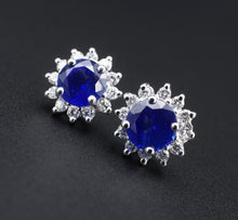 14k White Gold 3.7ct Natural Sapphire Diamond Halo Stud Earrings CO909