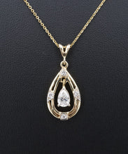 14k Yellow Gold Natural Pear Cut Diamond Pendant Necklace Vtg 0.75ct 20" NG1477