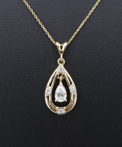 14k Yellow Gold Natural Pear Cut Diamond Pendant Necklace Vtg 0.75ct 20" NG1477