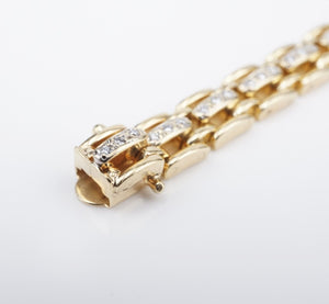 Vintage 14k 1 carat Diamond Bracelet Panthere Link Yellow Gold 7" 28g BG862