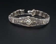 Classic Antique Art Deco 14k Gold 1ct Three Diamond Filigree Bracelet 6.5" BG794