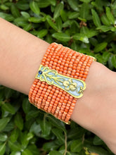 Art Nouveau Plique a Jour Sapphire Station Bracelet Coral 18k Enamel Rare BG906