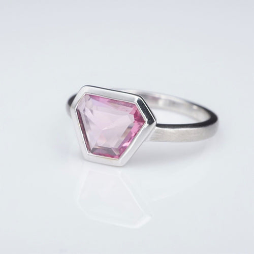 NEW 14k White Gold 1.5ct Pink Sapphire Slice Slab Solitaire Ring Size 6.5 RG3498