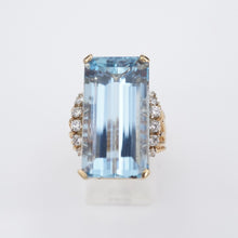 Aquamarine Diamond Vintage Ring Wide Band 15 carat 14k Yellow Gold Size 6 RG4674