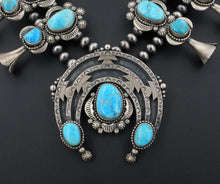 Navajo Sterling Silver Blue Turquoise Squash Blossom Necklace & Earrings NS2048