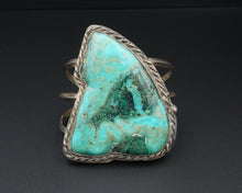 Vintage Navajo Sterling Silver Turquoise Slab Cuff Bracelet 7.25" Massive BS2598