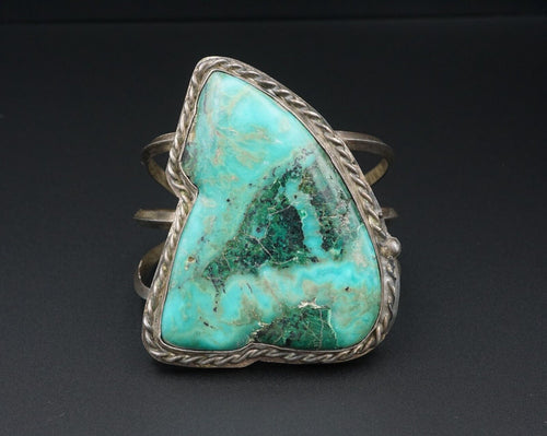 Vintage Navajo Sterling Silver Turquoise Slab Cuff Bracelet 7.25