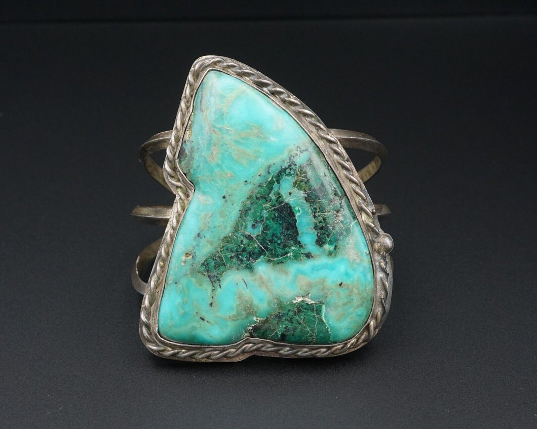 Vintage Navajo Sterling Silver Turquoise Slab Cuff Bracelet 7.25