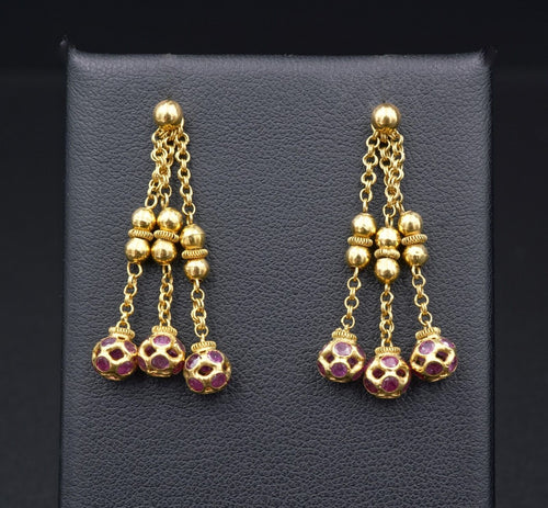 18k Yellow Gold Ball Stud Earrings Enhancers Dangle Ruby Ear Charms 1.4